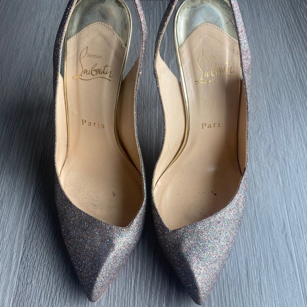 Authentic Christian Louboutin Glitter & Gold Heel Shoes